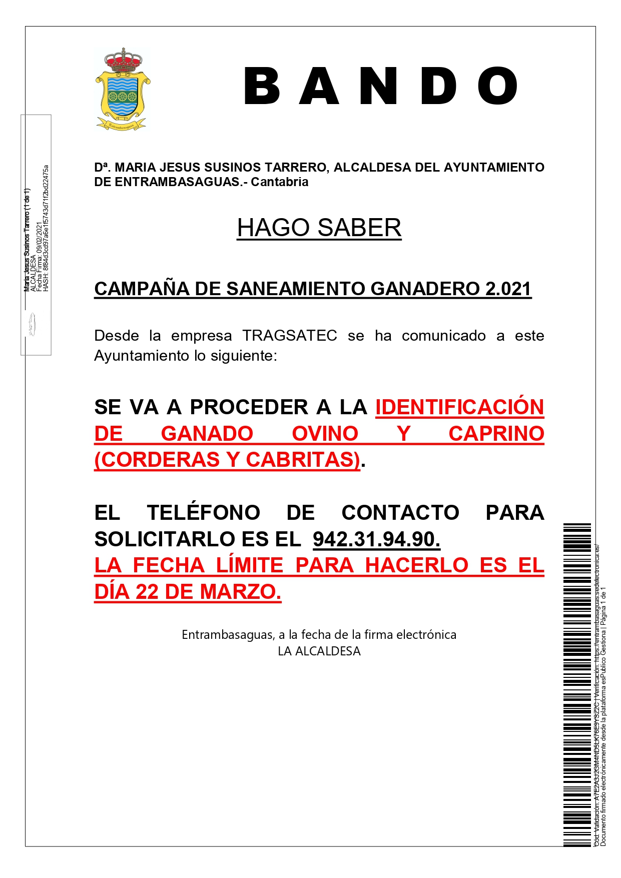 Bando campaña de saneamiento ganadero