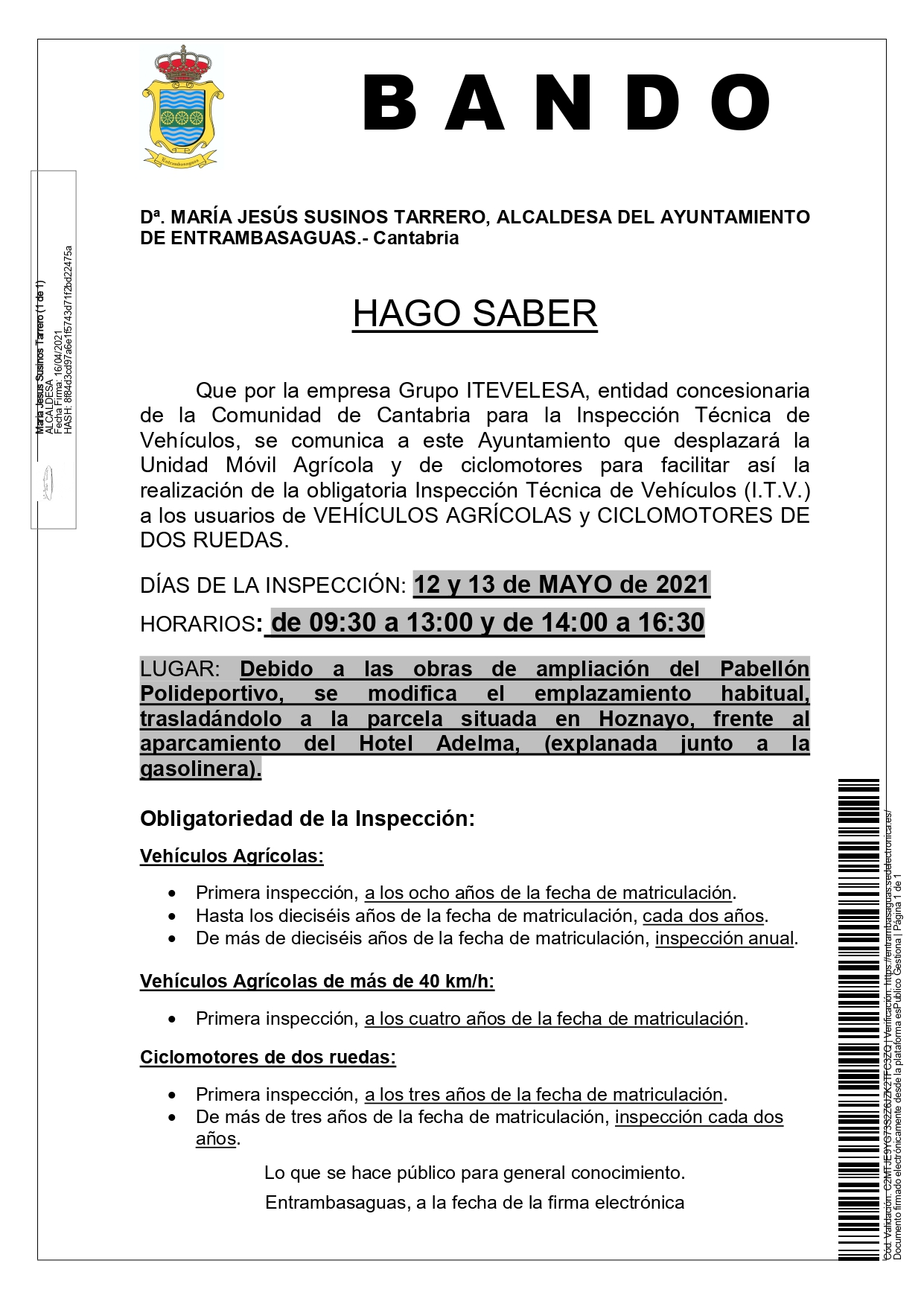 Bando cambio ubicación