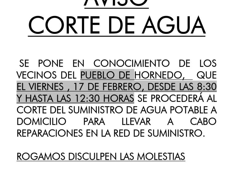 Aviso de corte de agua en el pueblo deHornedo. | Ayuntamiento de ...
