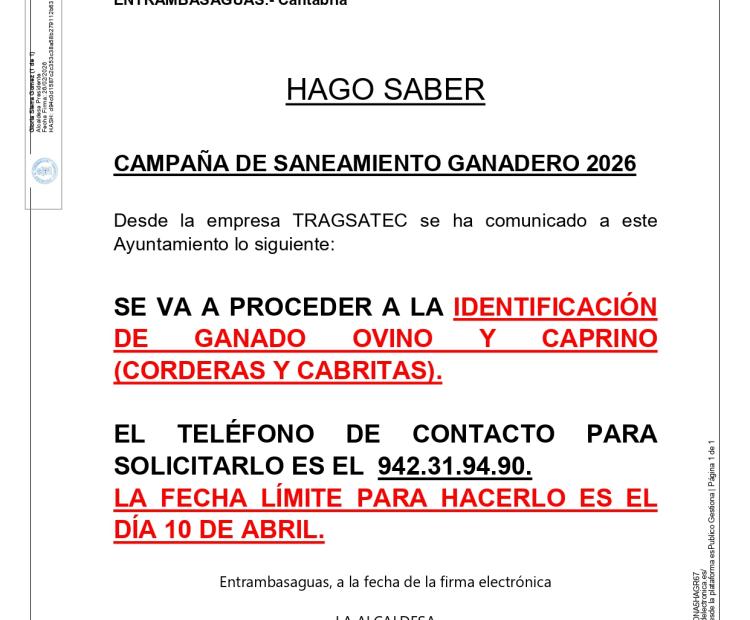 Bando. Campaña de saneamiento ganadero 2026.