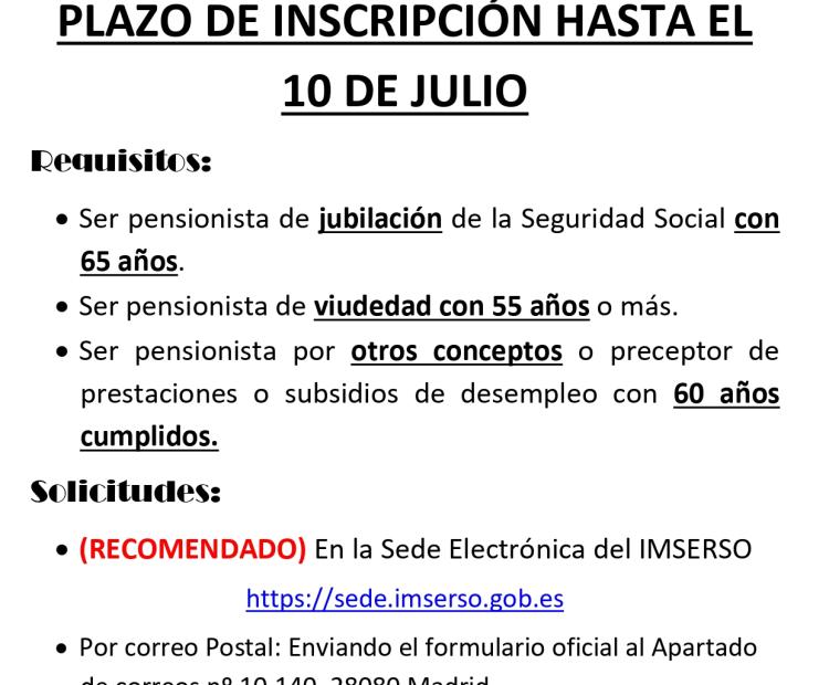Vacaciones IMSERSO, temporada 2026/2027