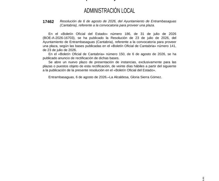 Anuncio del BOE. Procedimiento selectivo convocado para la provisión de una plaza de Arquitecto/a, vacante en la plantilla de personal laboral del Ayuntamiento de Entrambasaguas