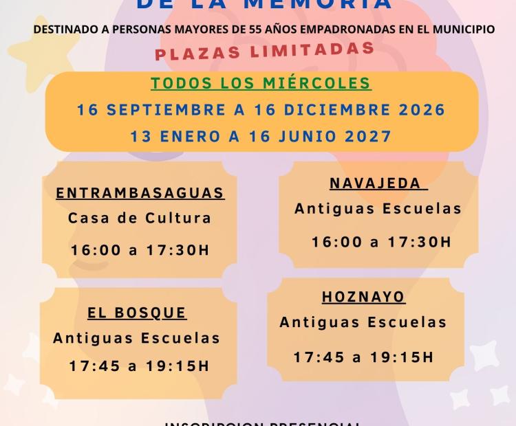Nueva temporada del taller de Memoria. Temporada 2026-2027